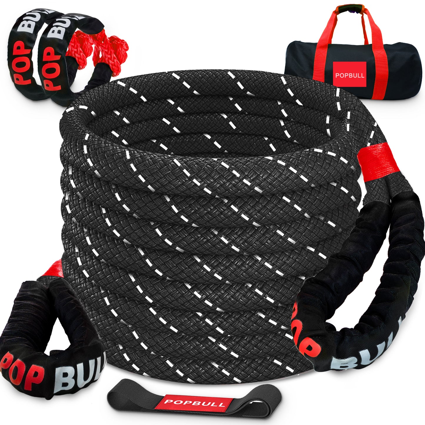 Kinetic Recovery Rope, Snatch Strap, Heavy Duty Stretch Nylon Towing Ropes with 2pcs Soft Shackles for Offroad Vehicle, Jeep, SUV, ATV, Tractor Elastic Ropes Kit