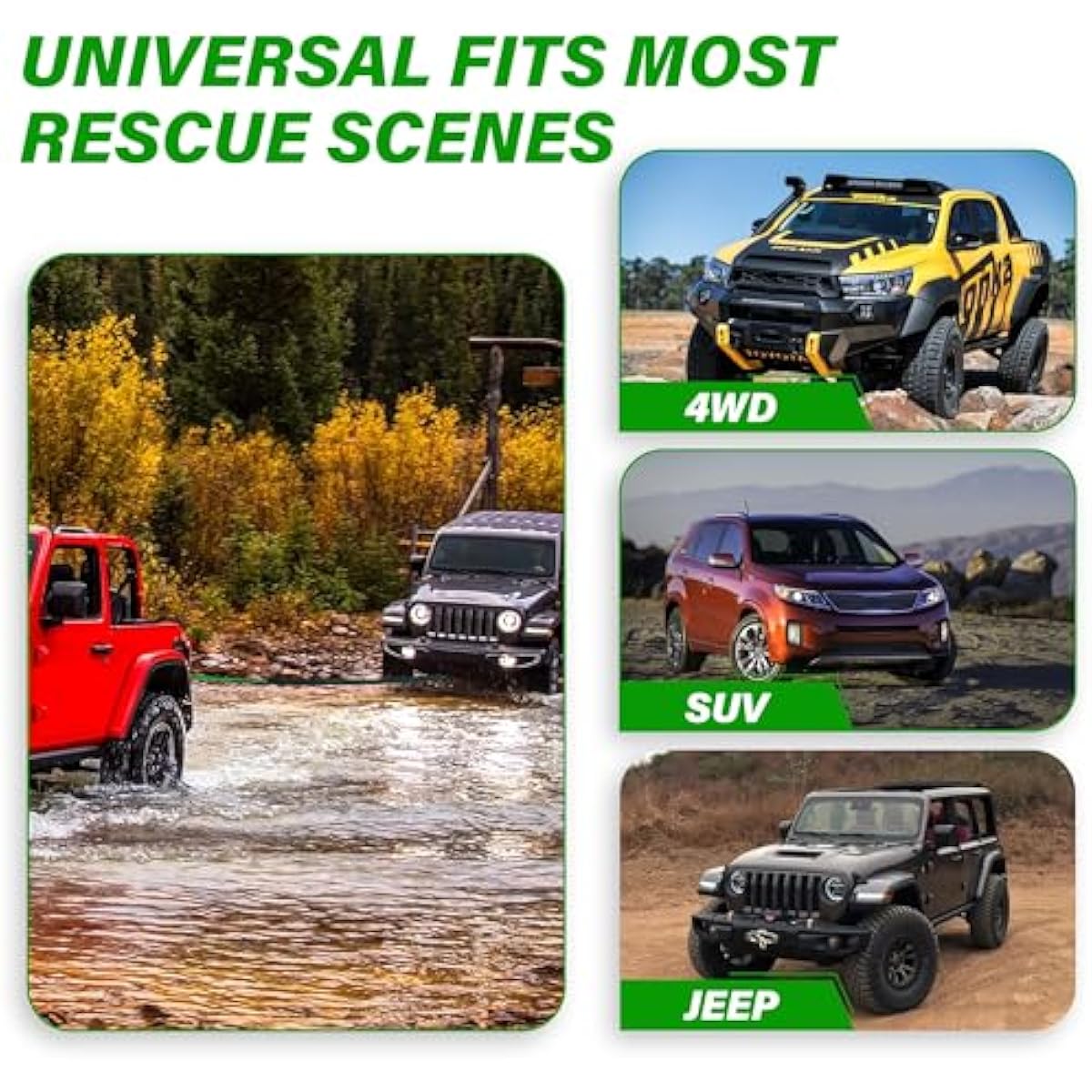 TYT Off-Road Winch Rope Kit ,Green Synthetic Cable with Protective Sheath, Heavy-Duty Hook, Safety Pull Strap & Rubber Stopper Ideal for 4WD ATV UTV Vehicles, (JPS31650G)