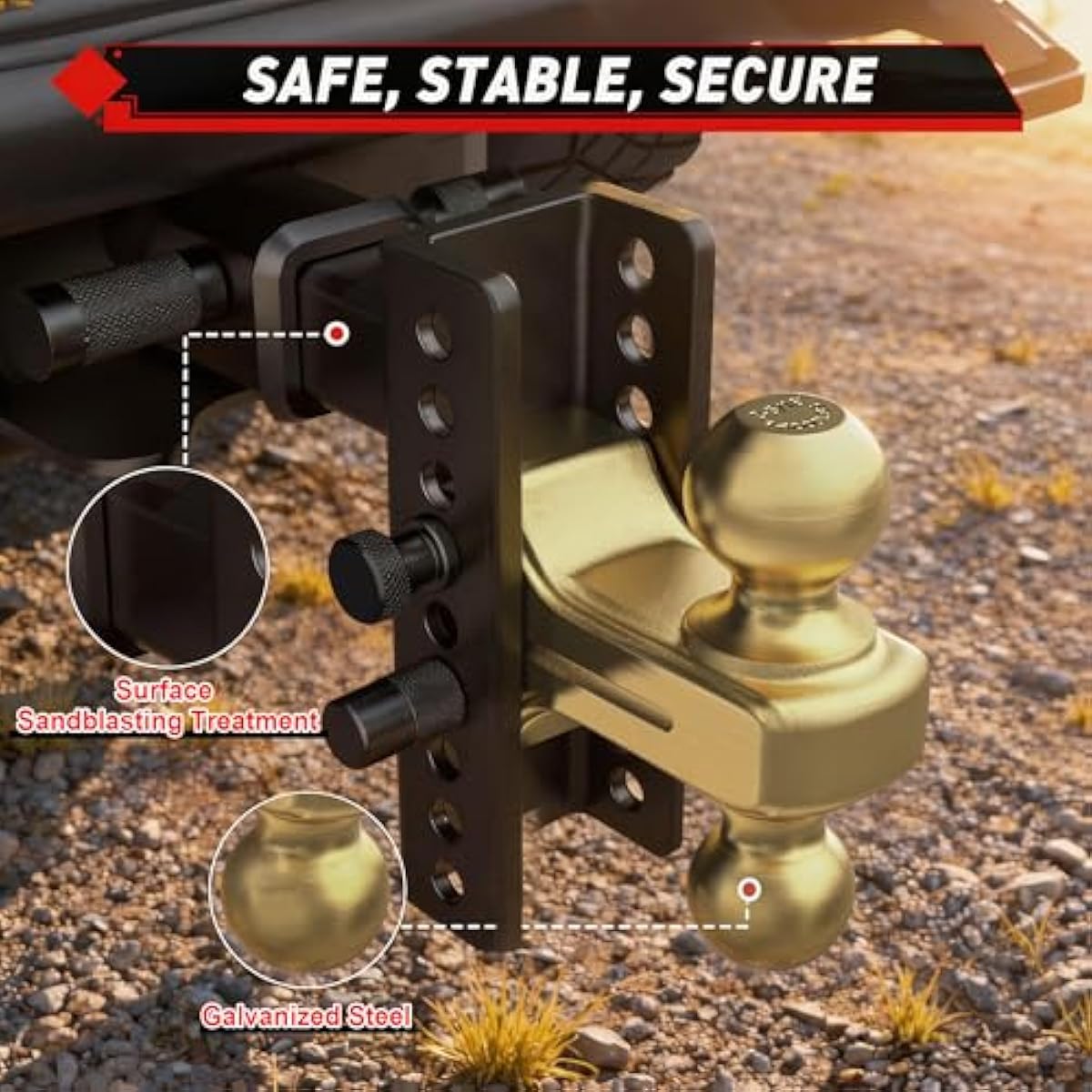 TYT Adjustable Truck Trailer Hitch for (2 inch |2.5 inch) Receiver, 6" Drop/Rise Tow Hitch with Dual Balls (2" & 2-5/16"), 14,000 lbs GTW, 1,400 lbs TW, Includes Two Pin Locks & Hitch Tightener