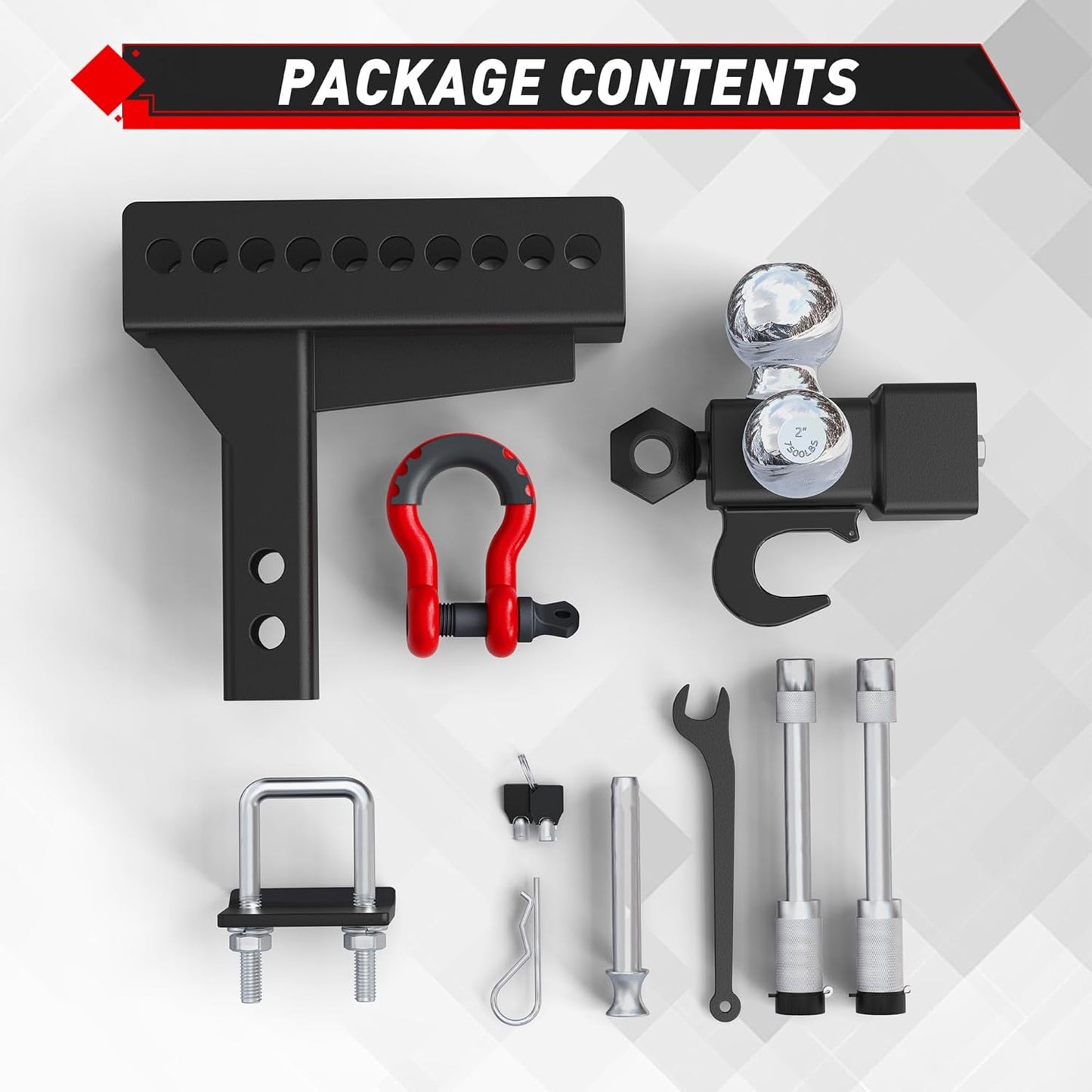 TYT Adjustable Tri-Ball Trailer Hitch for 2 inch Receiver, 4.5" Drop/Rise, Triple Balls (1-7/8", 2", 2-5/16") with Tow Hook & Shackle, 10,000 lbs GTW, 1,000 lbs TW, Pin Lock & Hitch Tightener