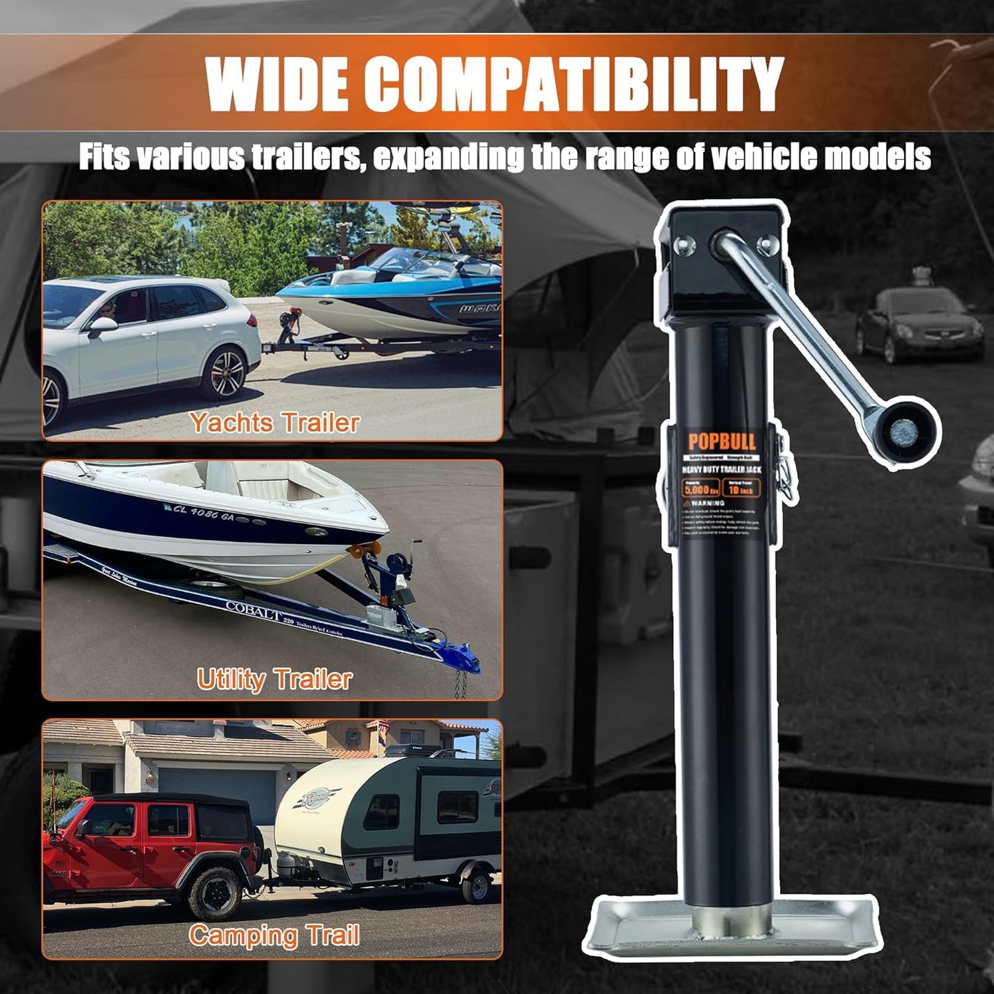 5000lb Weld-on Pipe Swivel Trailer Jack, 10" Vertical Travel Trailer Tongue Jack, Suitable for RVs, Boats, Horse Trailers and Multi-Purpose Trailers