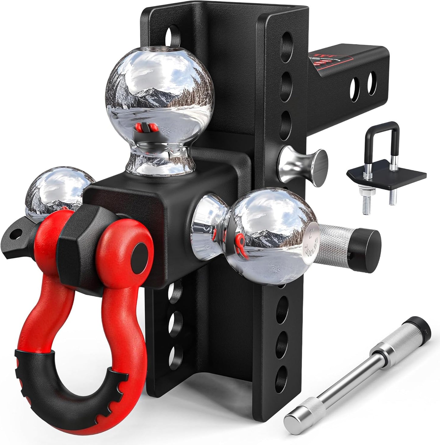 TYT Adjustable Truck Trailer Hitch for 2 inch Receiver, 6" Drop/Rise Tow Hitch with Dual Balls (2" & 2-5/16"), 22,000 lbs GTW, 2,200 lbs TW, Includes Two Pin Locks & Hitch Tightener