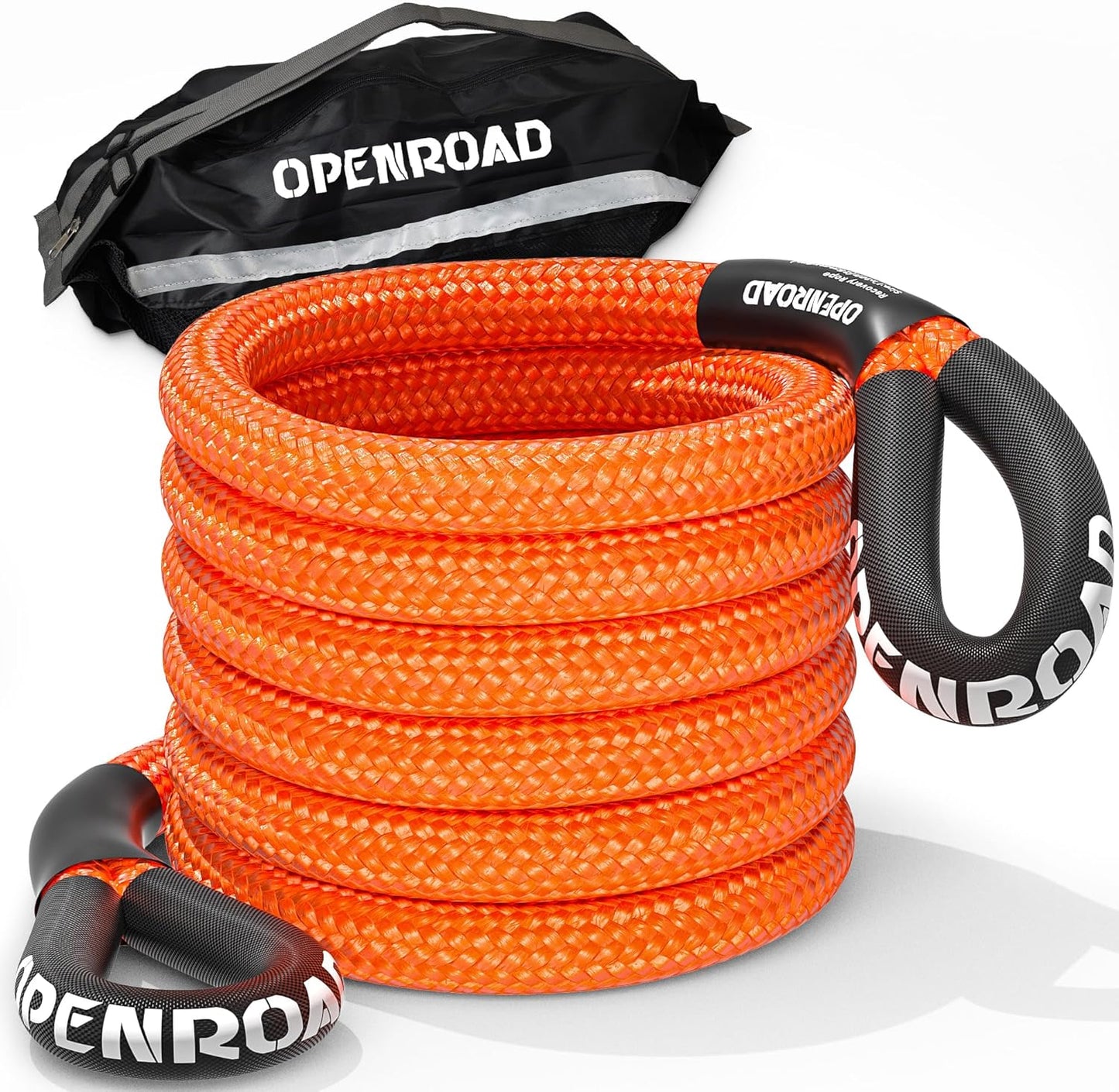 OPENROAD Kinetic Recovery Tow Rope, 36000 Lbs (1in x 30ft Orange with Soft Shackle) Extreme Duty 35% Elasticity Energy Offroad Snatch Strap, Vehicle Recovery Kit for Jeep Car Truck ATV UTV SUV