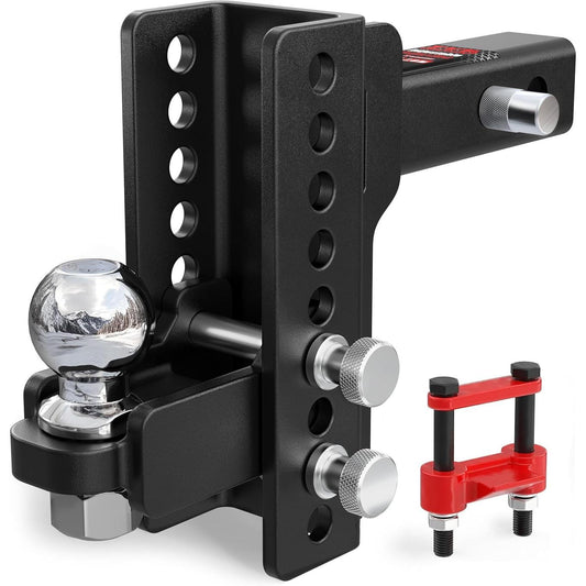 Black adjustable trailer hitch ball mount with two tow balls, hitch pins and lock