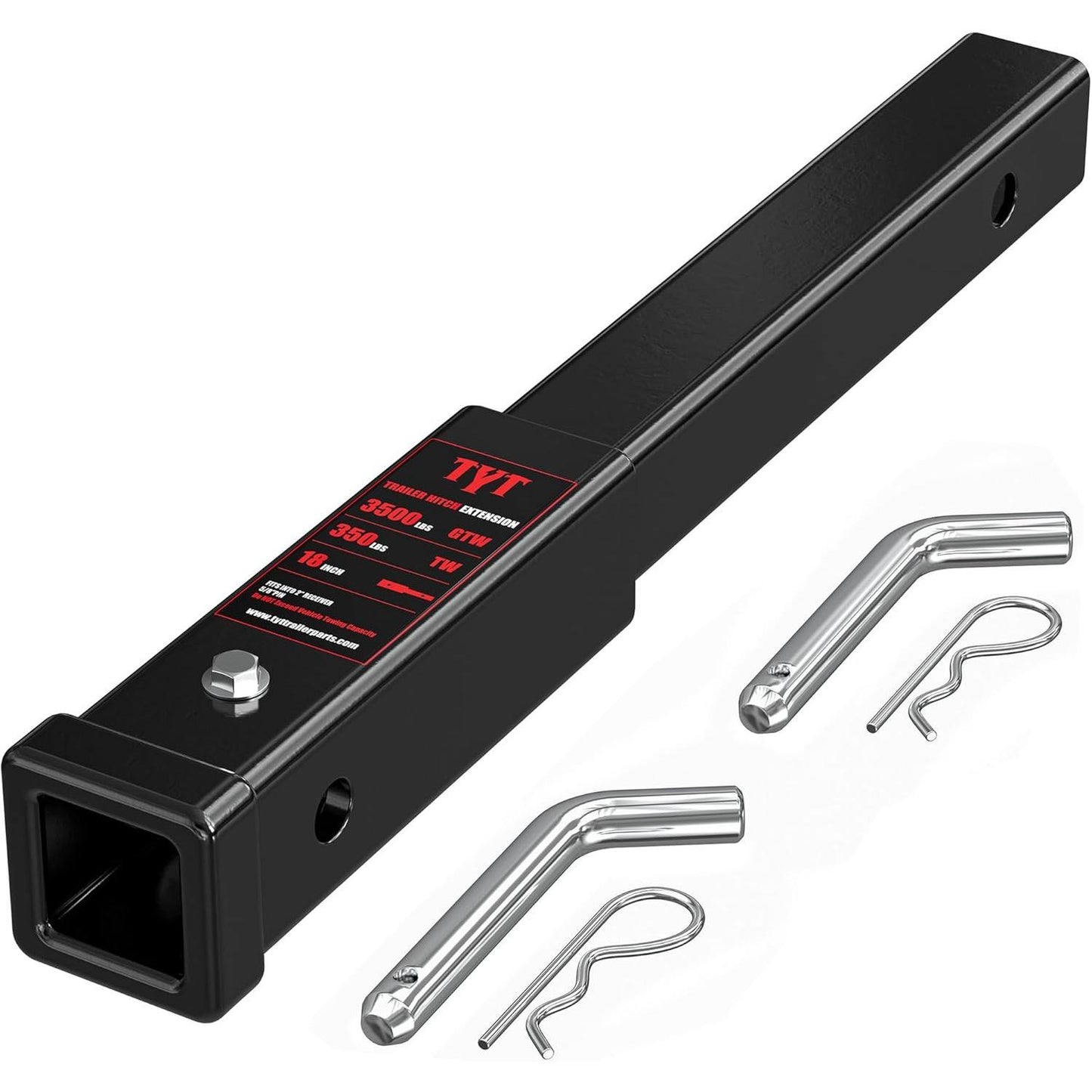TYT 18" Trailer Hitch Extension, Fits 2 inch Receiver Tube,with 5/8" Advanced Hitch Pin 2-Pack, 3500 lbs GTW / 350 lbs TW
