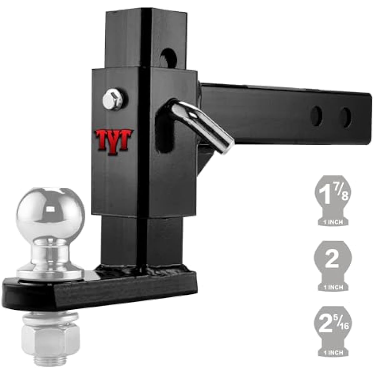 TYT Adjustable Trailer Hitch Ball Mount with 2 Hitch Pins, 1-Inch Hole, Fits 2-Inch Receiver, 5-1/2" Rise & 6-7/8" Drop Tow Hitch, 4-Position Adjustable Hitch, 7500 lbs
