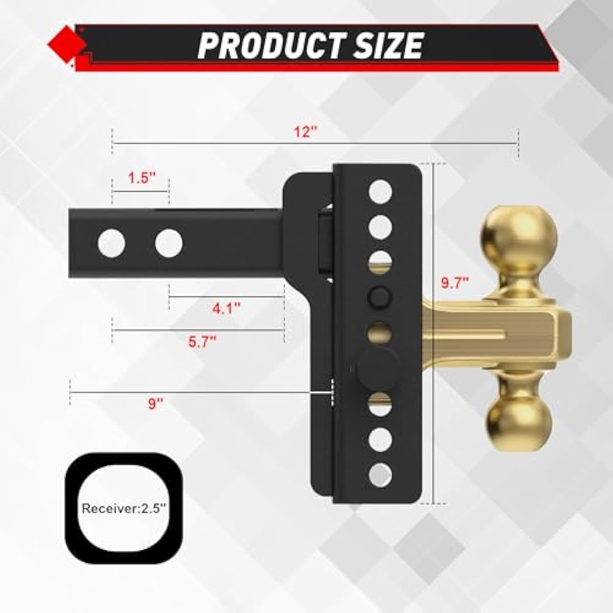 TYT Adjustable Truck Trailer Hitch for (2 inch |2.5 inch) Receiver, 6" Drop/Rise Tow Hitch with Dual Balls (2" & 2-5/16"), 14,000 lbs GTW, 1,400 lbs TW, Includes Two Pin Locks & Hitch Tightener