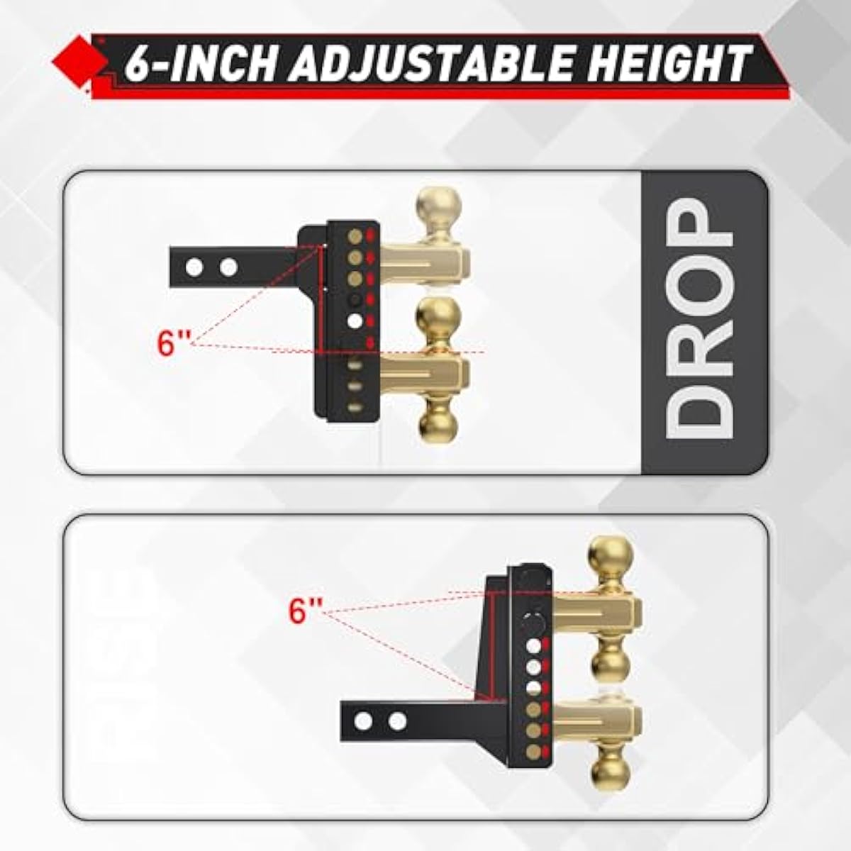 TYT Adjustable Truck Trailer Hitch for (2 inch |2.5 inch) Receiver, 6" Drop/Rise Tow Hitch with Dual Balls (2" & 2-5/16"), 14,000 lbs GTW, 1,400 lbs TW, Includes Two Pin Locks & Hitch Tightener