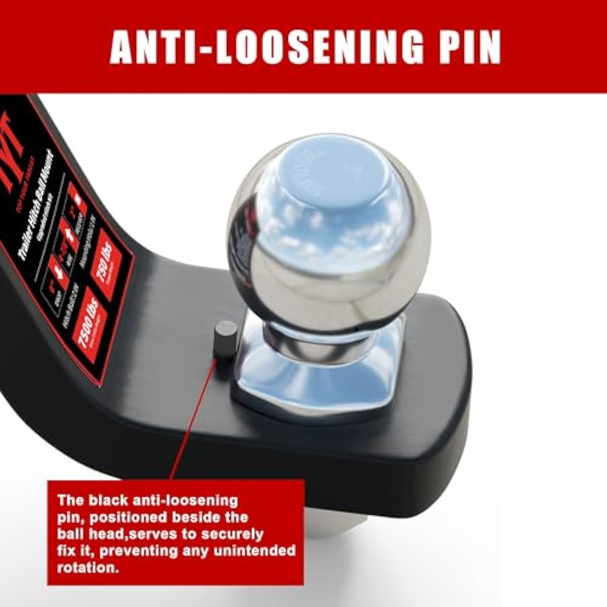 TYT Trailer Hitch Ball Mount Kit, 4-Inch Drop, Fits 2-Inch Receiver, 2-Inch Trailer Ball with 5/8" Hitch Pin Clip, Rated 7,500 lbs GTW / 750 lbs TW