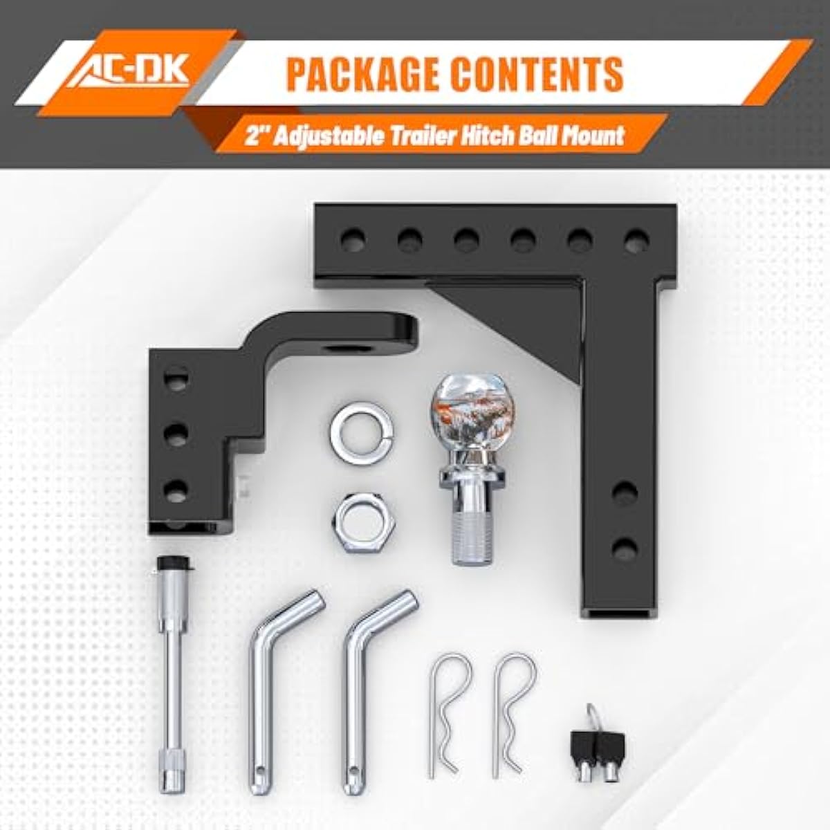 AC-DK Adjustable Trailer Hitch for 2 inch Receiver,9-1/2" Drop & 8-1/4" Rise,Tow Hitch with 2 inch Ball,7500 LBS GTW/750 LBS TW, Includes 2 Pin&Clips and 5/8" Pin Lock