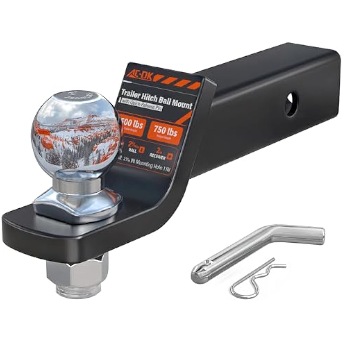 AC-DK Trailer Hitch Mount with 2-5/16-Inch Ball & Pin, Fits 2-Inch Receiver,2 inch Drop Hitch,7,500 lbs Capacity Ball Hitch, 750lbs TW