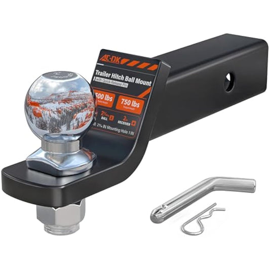 AC-DK Trailer Hitch Mount with 2-5/16-Inch Ball & Pin, Fits 2-Inch Receiver,2 inch Drop Hitch,7,500 lbs Capacity Ball Hitch, 750lbs TW