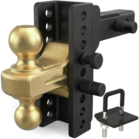 TYT Adjustable Truck Trailer Hitch for (2 inch |2.5 inch) Receiver, 6" Drop/Rise Tow Hitch with Dual Balls (2" & 2-5/16"), 14,000 lbs GTW, 1,400 lbs TW, Includes Two Pin Locks & Hitch Tightener