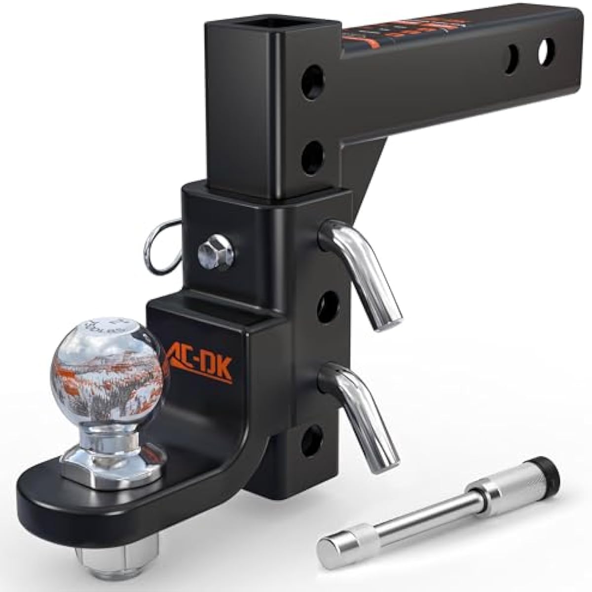 AC-DK Adjustable Trailer Hitch for 2 inch Receiver,9-1/2" Drop & 8-1/4" Rise,Tow Hitch with 2 inch Ball,7500 LBS GTW/750 LBS TW, Includes 2 Pin&Clips and 5/8" Pin Lock