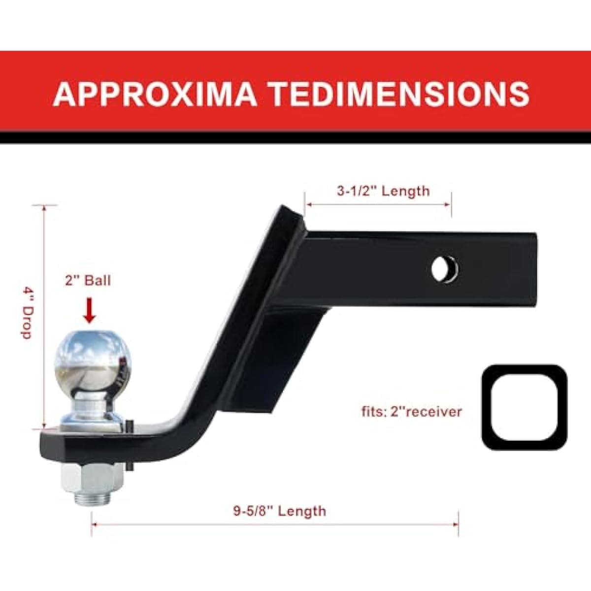 TYT Trailer Hitch Ball Mount Kit, 4-Inch Drop, Fits 2-Inch Receiver, 2-Inch Trailer Ball with 5/8" Hitch Pin Clip, Rated 7,500 lbs GTW / 750 lbs TW