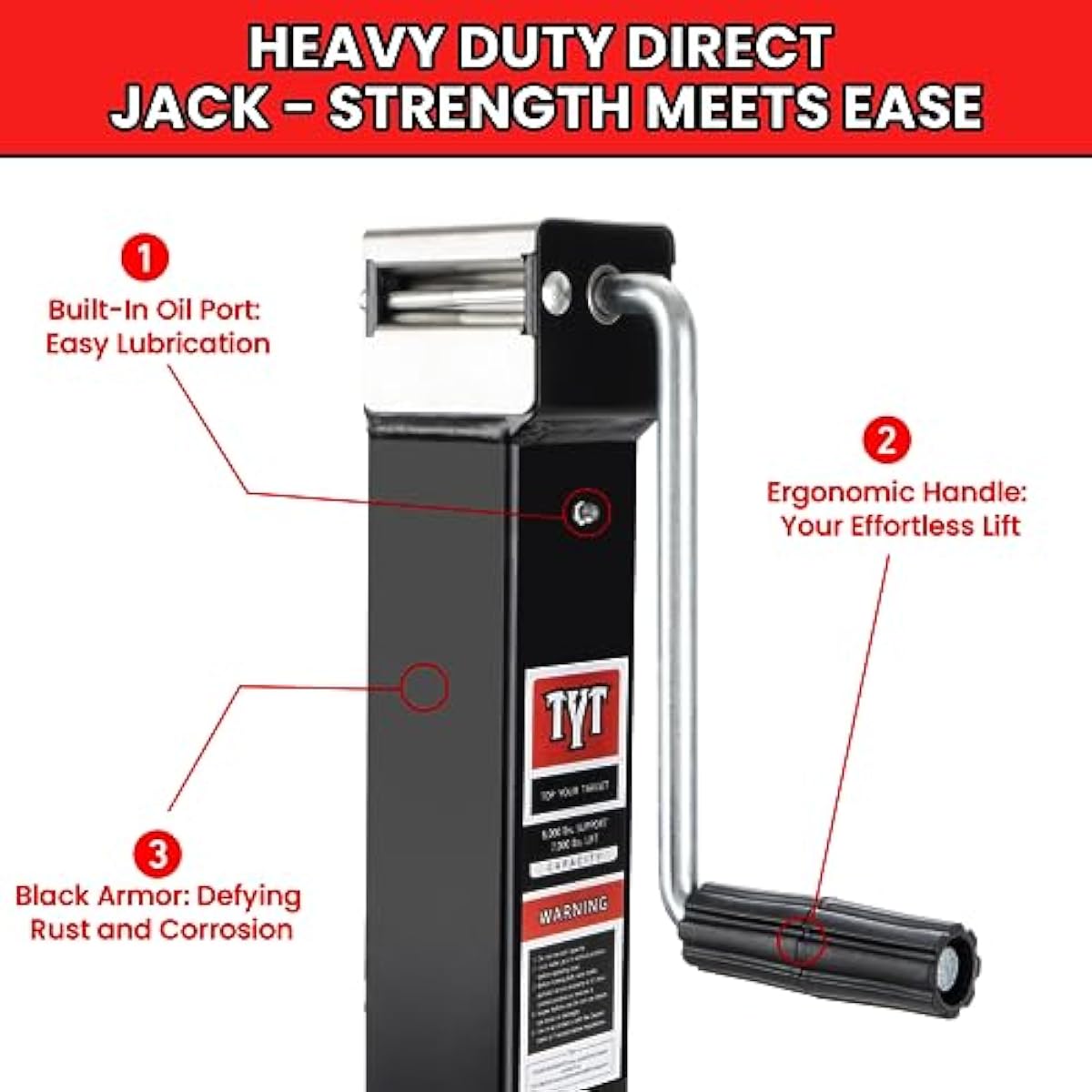 TYT 8000lbs Square Direct Weld Heavy Duty Trailer Jack, 15 Inches Lift Side Wind Square Jack, with 13 Inches Adjustable Drop Leg for Camping Trailer, Boat Trailers, RV Trailers, Black