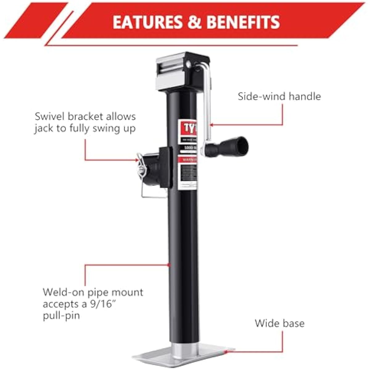 TYT 5000lbs Weld On Pipe Mount Swivel Trailer Jack, 15" Vertical Travel Trailer Tongue Jack for Boat Trailers, Pop-up Camper, Small Travel Trailers