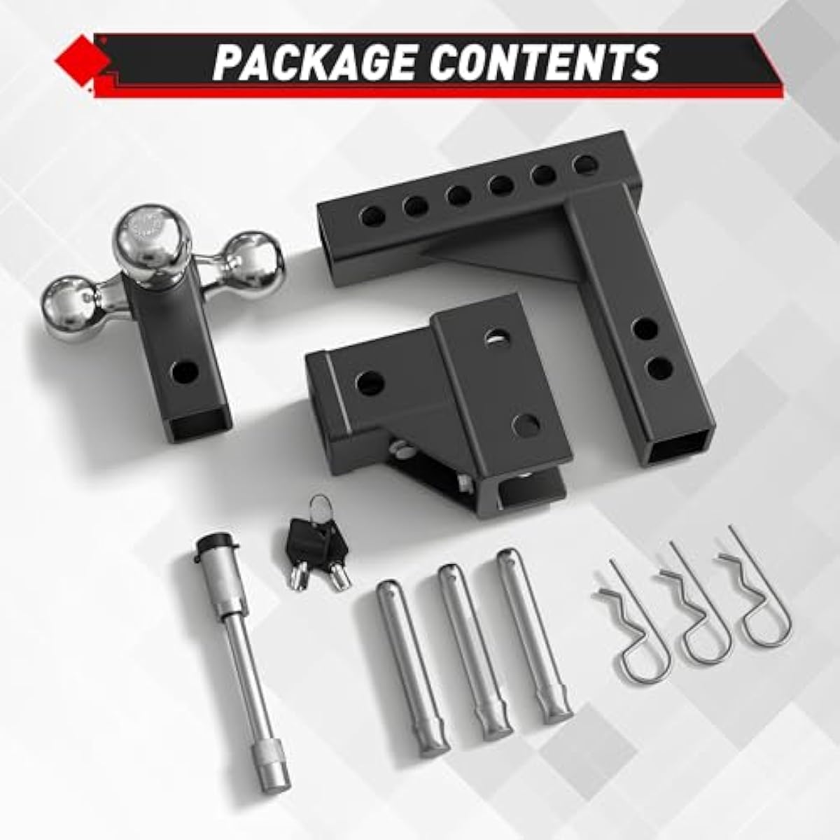 TYT Adjustable Tri-Ball Trailer Hitch for 2 inch Receiver, 5" Drop/Rise, Triple Balls (1-7/8", 2", 2-5/16"), 10,000 lbs GTW, 1,000 lbs TW, Includes Hitch Pin Lock & Tri Pins