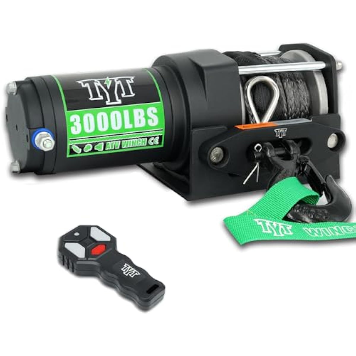 TYT (2500lb|3000lb|3500lb|6500lb) ATV Winch, 12V DC Electric Winch with Wireless Remote and Wired Switch, 1/5"x 32FT Synthetic Winch Rope with Fairlead and Winch Mounting Plate
