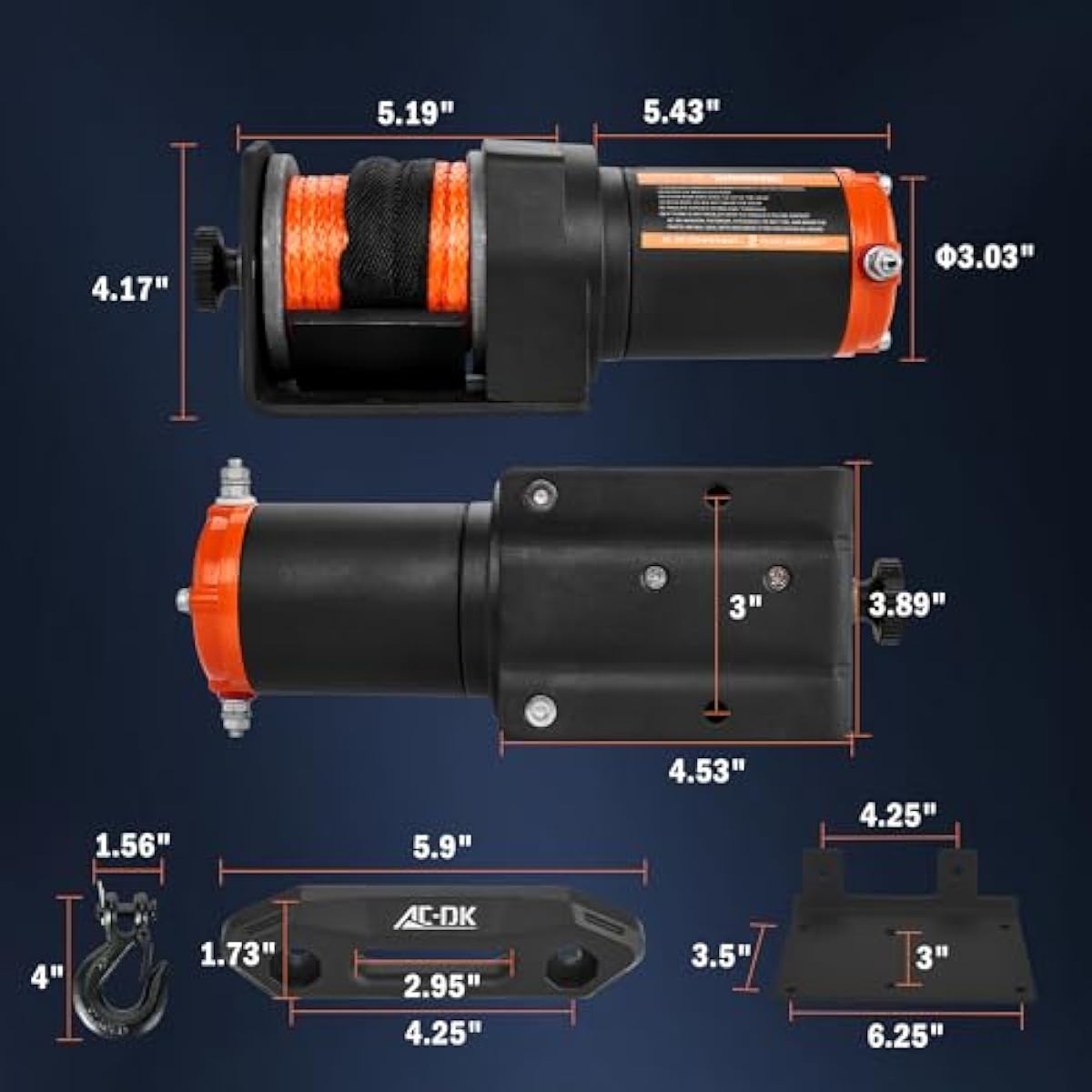 AC-DK 12V 2000lb|2500lb|3500lb|4500lb|5500lb. ATV/UTV Electric Winch, Off-Road Synthetic Rope Winch for Trailer Boat RV Towing Winches, ATV/UTV Winch with Big Yellow Wired Remote and Winch Mounting Plate