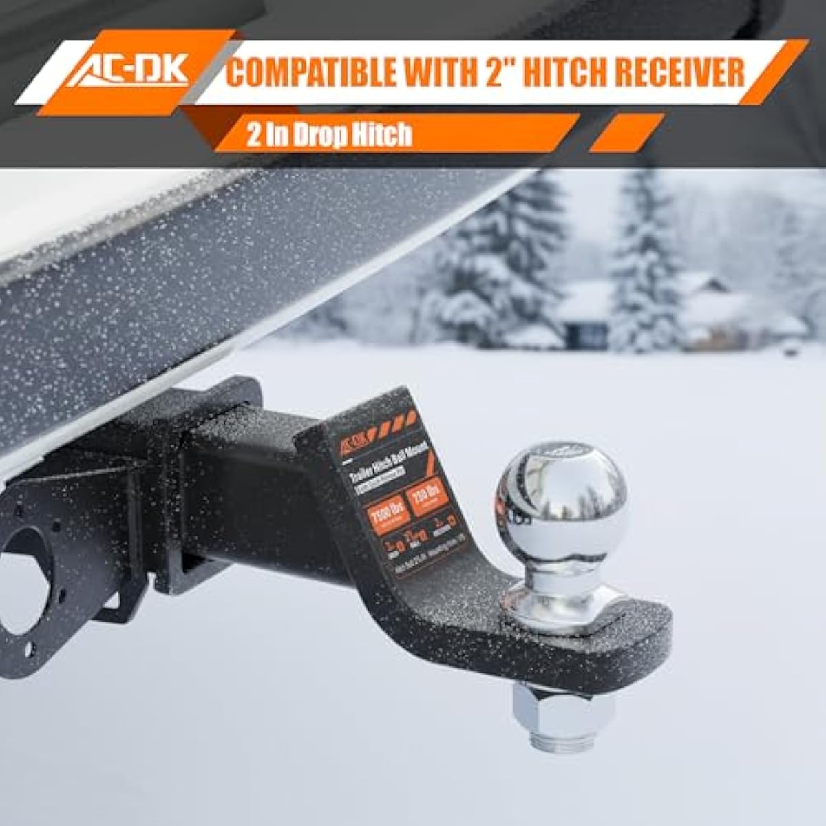 AC-DK Trailer Hitch Mount with 2-5/16-Inch Ball & Pin, Fits 2-Inch Receiver,2 inch Drop Hitch,7,500 lbs Capacity Ball Hitch, 750lbs TW
