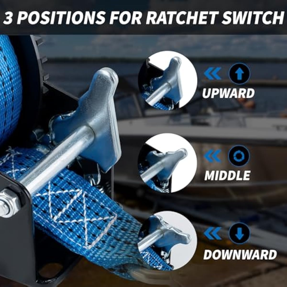 AC-DK 1600lbs Heavy Duty Boat Trailer Winch with 26FT Strap, 2-Way Ratchet & 4:1 Gear Trailer Winch, Portable Hand Crank Winch for Boat, Truck, Trailer, RV, ATV, Jet Ski