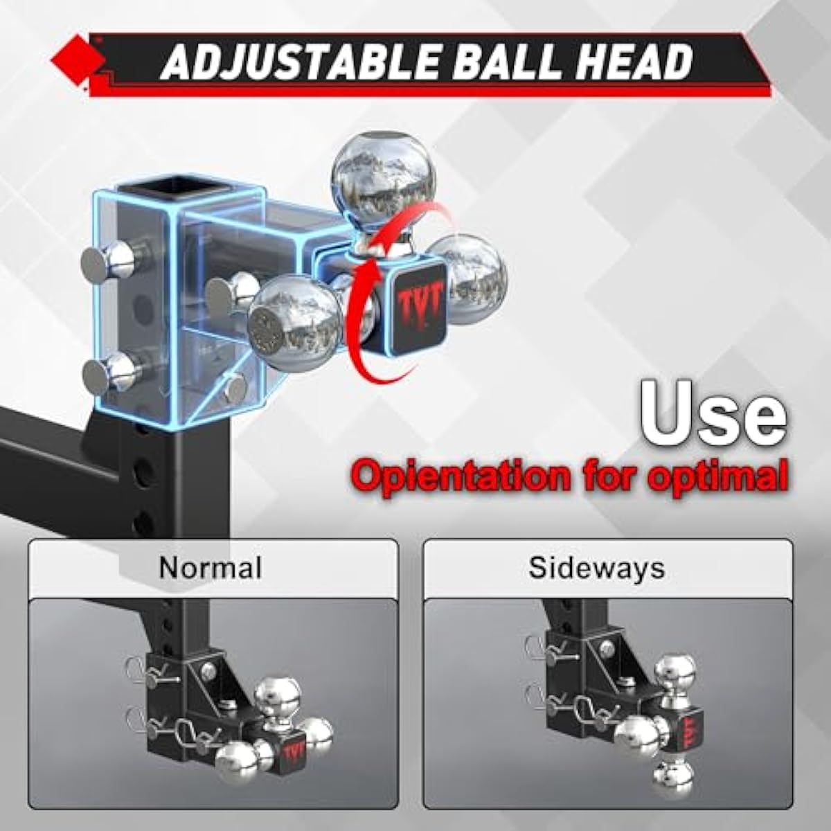 TYT Adjustable Tri-Ball Trailer Hitch for 2 inch Receiver, 5" Drop/Rise, Triple Balls (1-7/8", 2", 2-5/16"), 10,000 lbs GTW, 1,000 lbs TW, Includes Hitch Pin Lock & Tri Pins