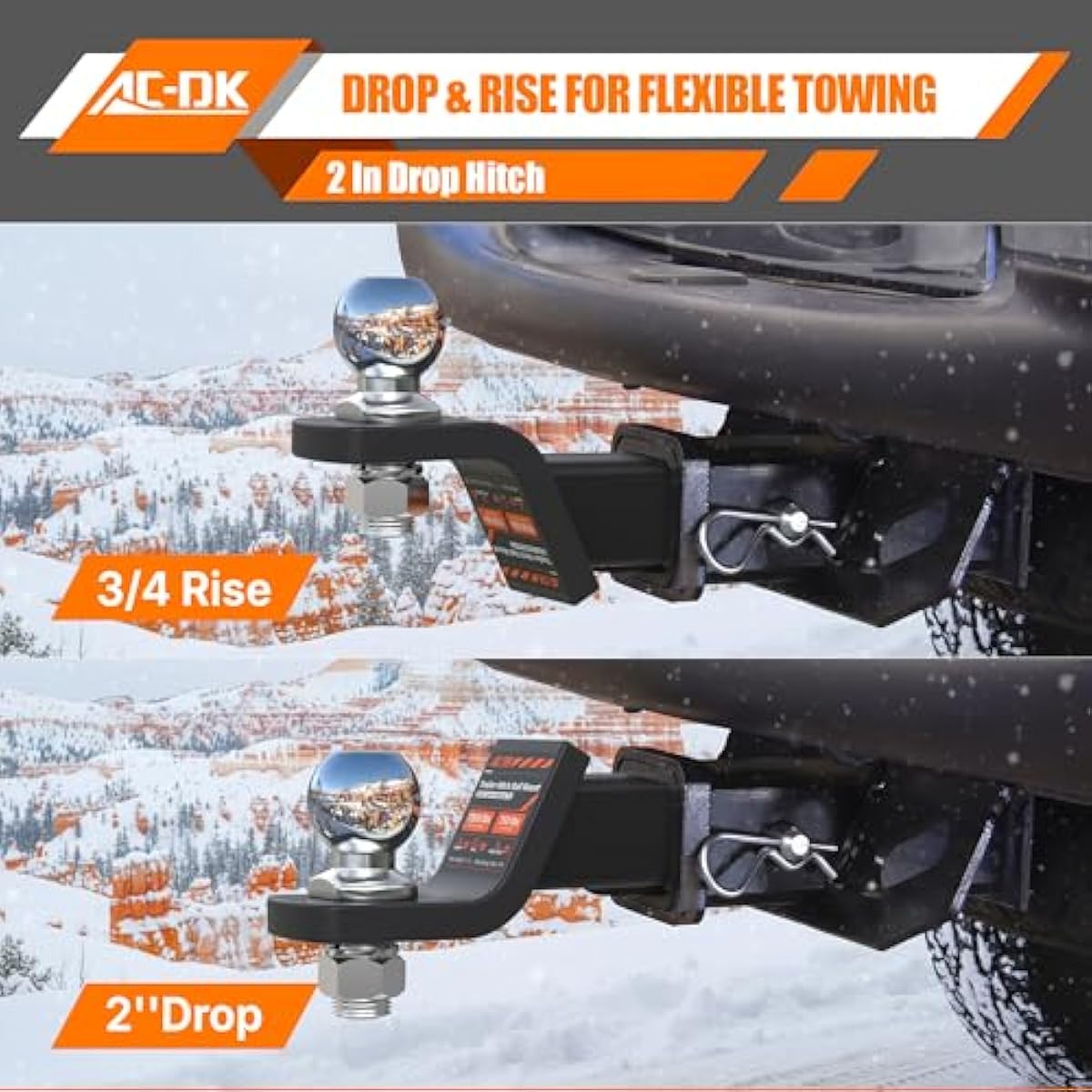 AC-DK Trailer Hitch Mount with 2-5/16-Inch Ball & Pin, Fits 2-Inch Receiver,2 inch Drop Hitch,7,500 lbs Capacity Ball Hitch, 750lbs TW