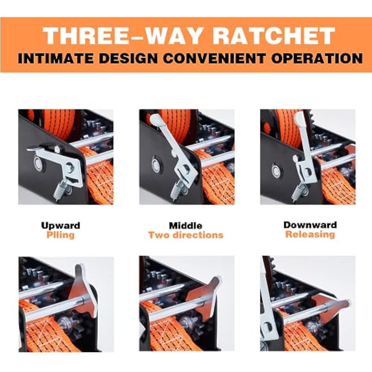 OPENROAD Boat Trailer Winch - Heavy Duty Hand Winch with 32 FT Orange Strap, 2-Way Ratchet With 4:1/8:1 Gear - Ideal for Boat, Truck, Trailer, RV, ATV and Jet Ski - Includes Installation Screws