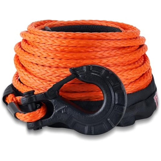 TYT Synthetic Winch Rope 3/8" X 92' with Hook, 27000LBS Synthentic Winch Cable Kit with Protective Sleeve for 4WD Off Road Vehicle Truck SUV Jeep (Orange)