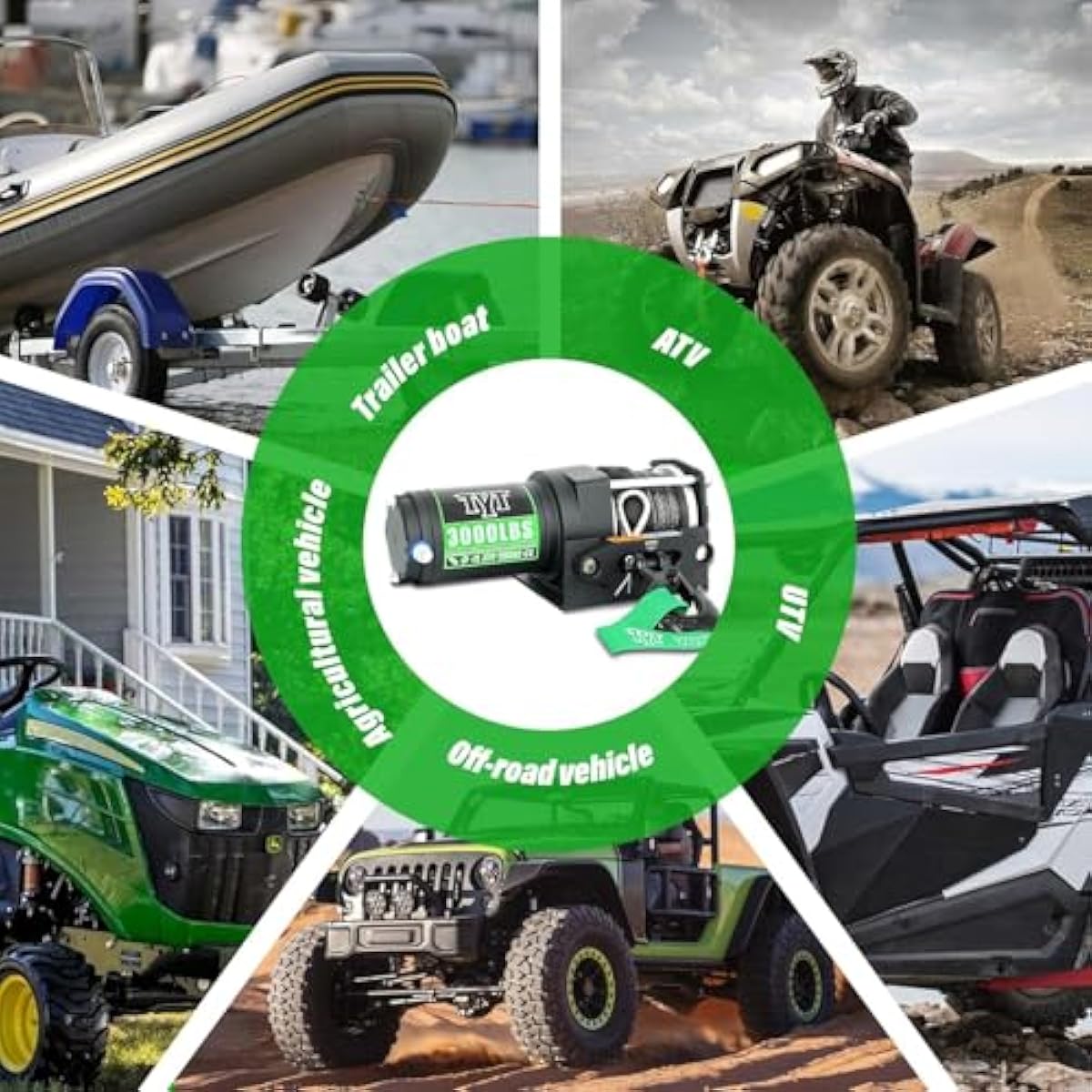 TYT (2500lb|3000lb|3500lb|6500lb) ATV Winch, 12V DC Electric Winch with Wireless Remote and Wired Switch, 1/5"x 32FT Synthetic Winch Rope with Fairlead and Winch Mounting Plate