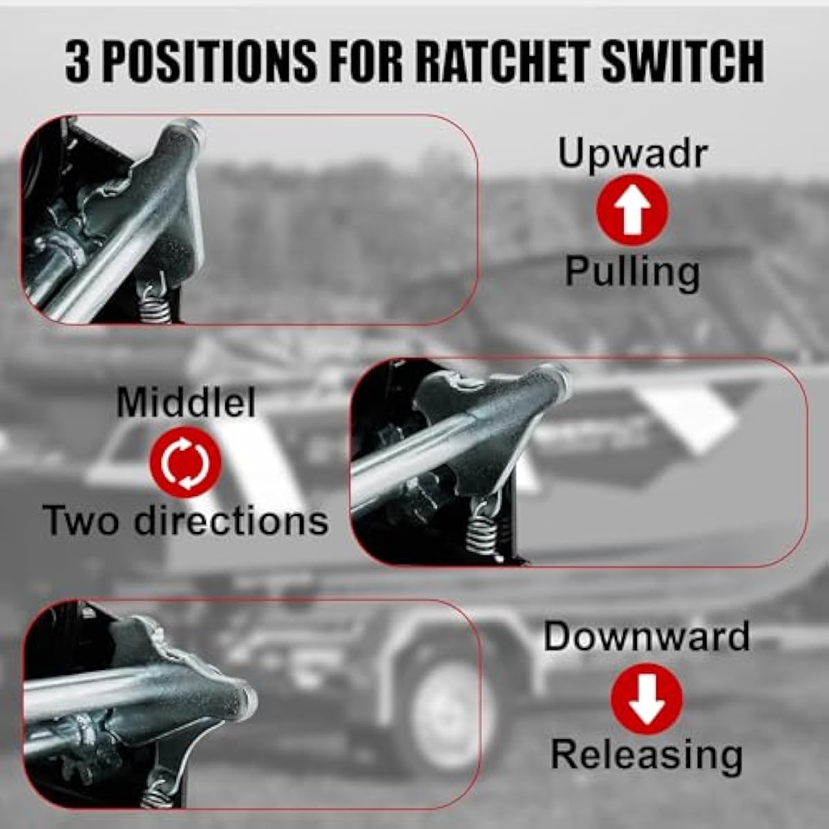 TYT 600LB Boat Trailer Winch with Red Nylon Strap, Anti-Slip Handle Crank Gear Hand Winch, Portable Two-Way Ratchet Forward & Backward Manual Rope Ratio 3.2:1 Winch for ATV Jet Ski Trailer Small Winch