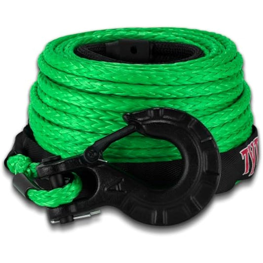 TYT Synthetic Winch Rope 3/8" X 92' with Hook, 27000LBS Synthentic Winch Cable Kit with Protective Sleeve for 4WD Off Road Vehicle Truck SUV Jeep (Green)