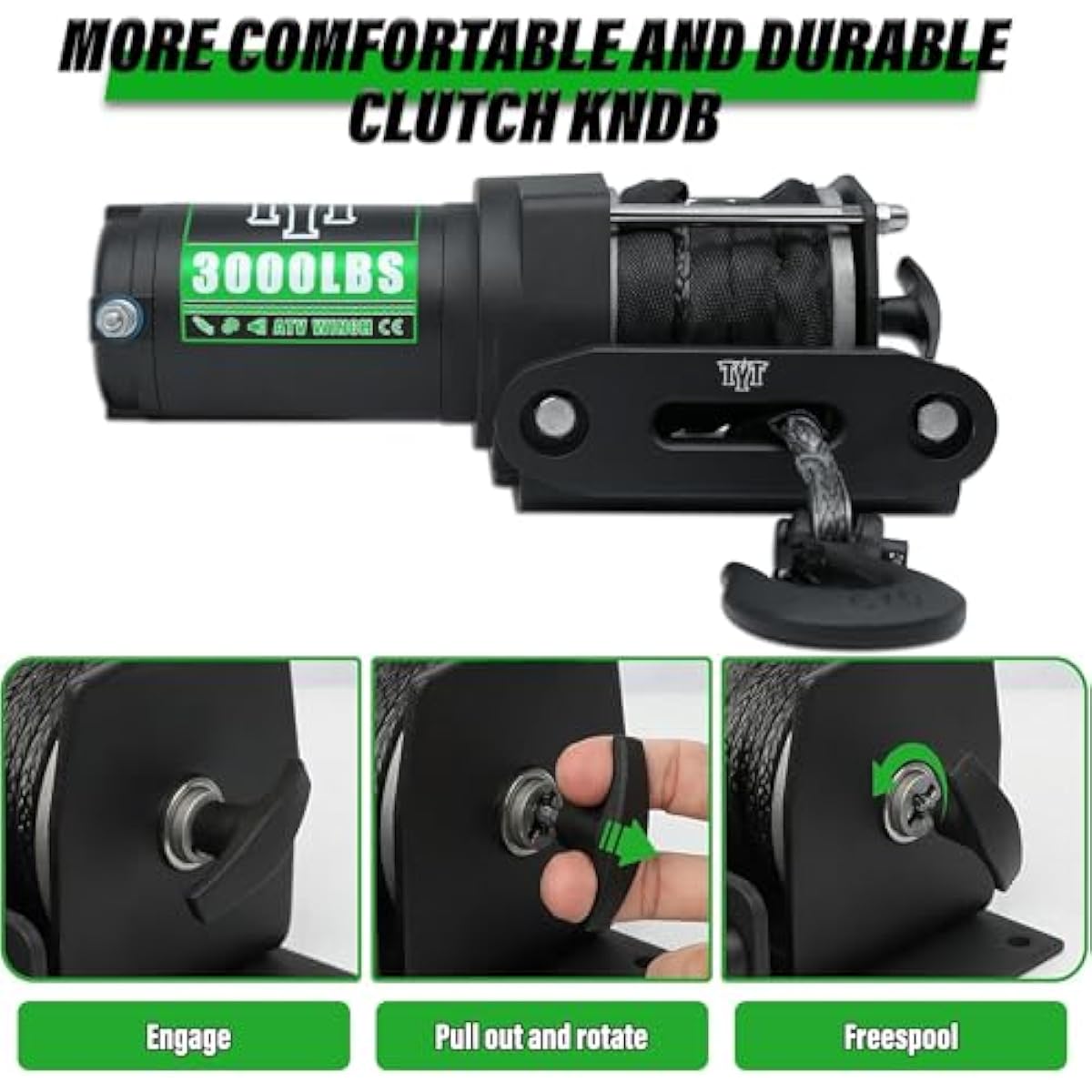 TYT (2500lb|3000lb|3500lb|6500lb) ATV Winch, 12V DC Electric Winch with Wireless Remote and Wired Switch, 1/5"x 32FT Synthetic Winch Rope with Fairlead and Winch Mounting Plate