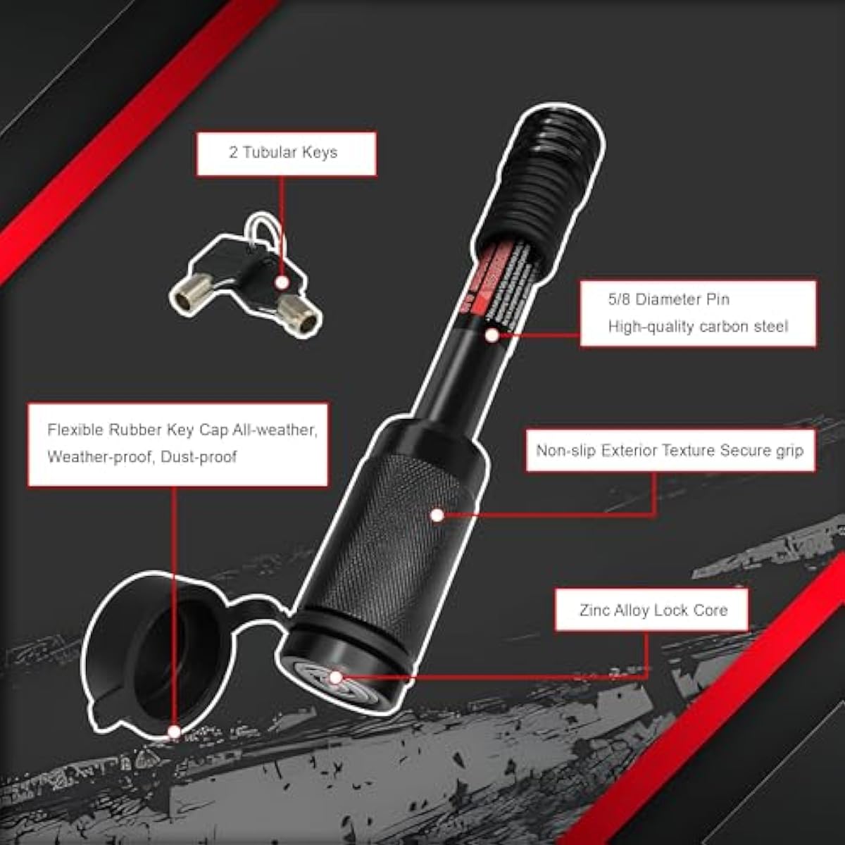 TYT Trailer Hitch Lock–5/8" Dia x 3-1/2"Long Pin,Fits 2-Inch Receiver,Class III/IV Trailers,2 Keys per Lock, Keys Not Shared, Includes 16 O-Rings, Ideal for Tow Trucks, Bikes, Cars & Boats（2 Pack）