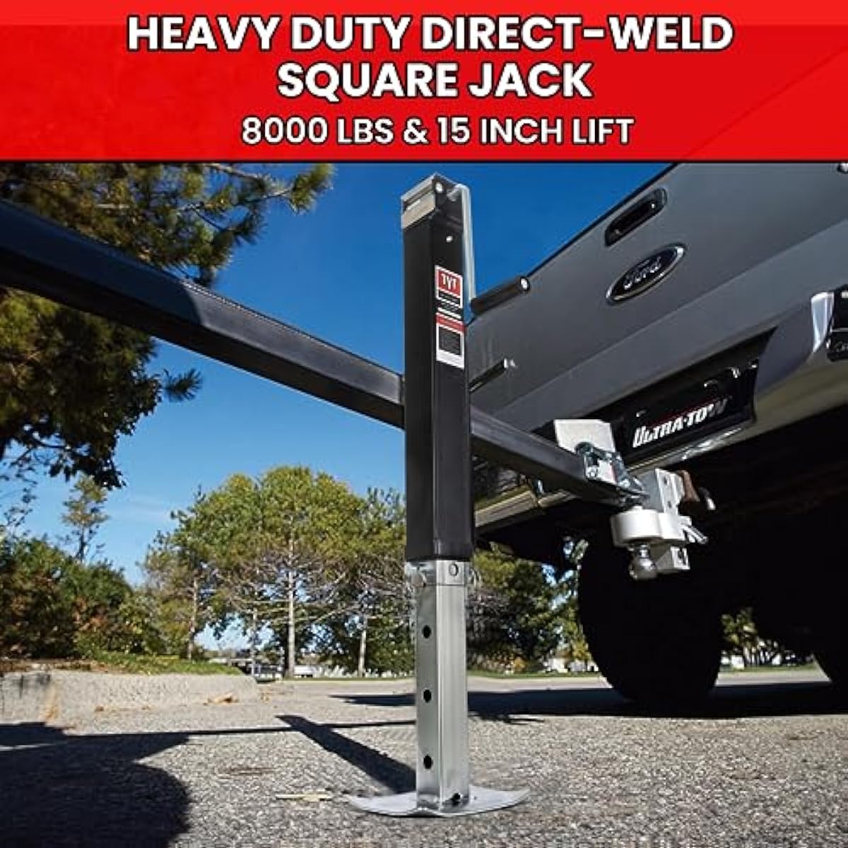 TYT 8000lbs Square Direct Weld Heavy Duty Trailer Jack, 15 Inches Lift Side Wind Square Jack, with 13 Inches Adjustable Drop Leg for Camping Trailer, Boat Trailers, RV Trailers, Black