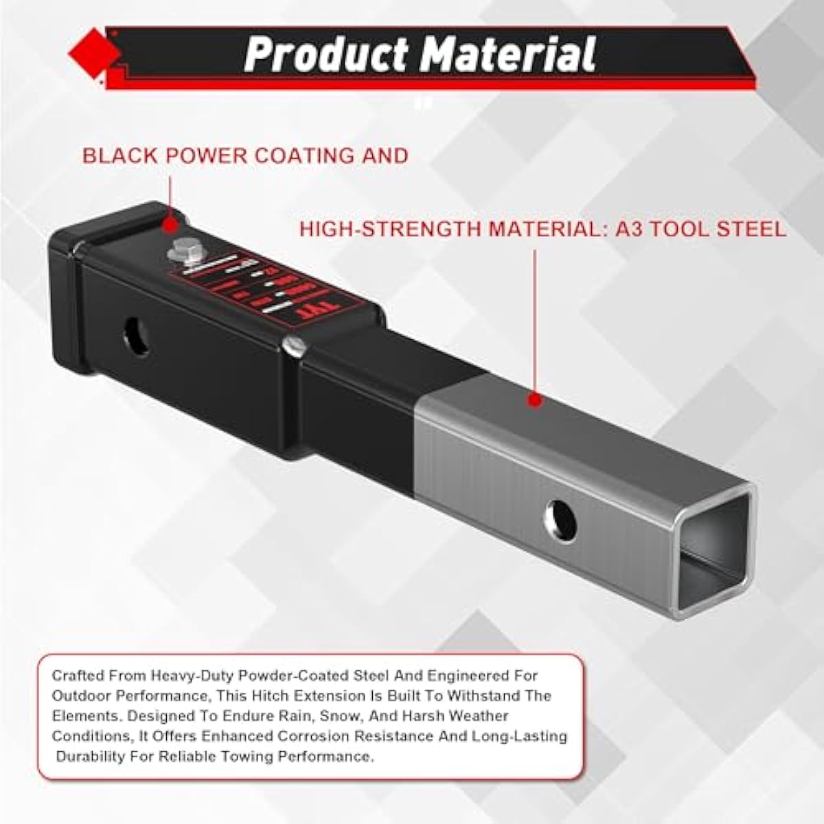 TYT 12" Trailer Hitch Extension for 2 inch Receiver Tube Extender，Includes 2 Sets of 5/8" Premium Hitch Pin, 5000 lbs GTW / 500 lbs TW