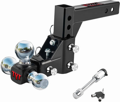 TYT Adjustable Trailer Hitch Ball Mount, Tri-Ball (1-7/8'' X 2'' X 2-5/16''), Fits 2'' Receiver