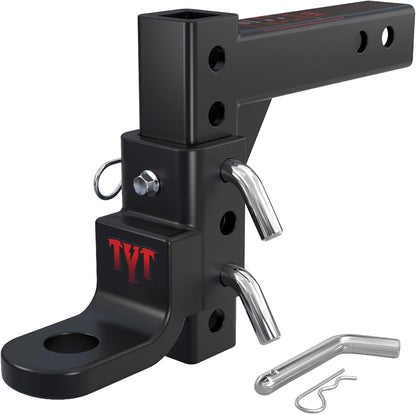 TYT Adjustable Truck Trailer Hitch for 2 inch Receiver, 6" Drop/Rise Tow Hitch with Dual Balls (2" & 2-5/16"), 22,000 lbs GTW, 2,200 lbs TW, Includes Two Pin Locks & Hitch Tightener