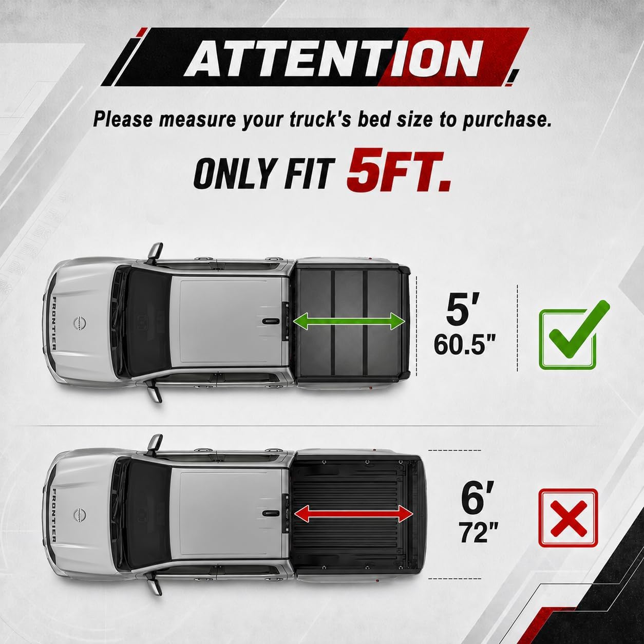OPENROAD Tri Fold Hard Truck Bed Tonneau Cover Compatible with Nissan Frontier (2022-2026)-5ft(60") Bed, Heavy Duty Aluminum, No Drill Installation, Weather Resistant, Waterproof