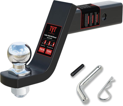 TYT Trailer Hitch Ball Mount with 2 Inch Ball & Pin, Fits 2 Inch Receiver, 7500lbs, 2 Inch Drop, Upgraded Hitch Kit Black with Anti-Rattle Pin