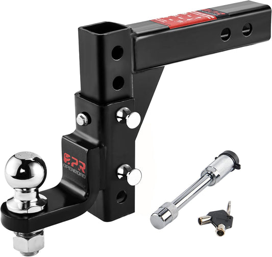 OPENROAD Adjustable Trailer Hitch Ball Mount - Fits 2-Inch Receiver, 2" Tow Balls, 7500lbs, 9-1/2" Drop/ 8-1/4" Rise, Heavy Duty Truck Hitch with Stainless Steel Pins and Lock