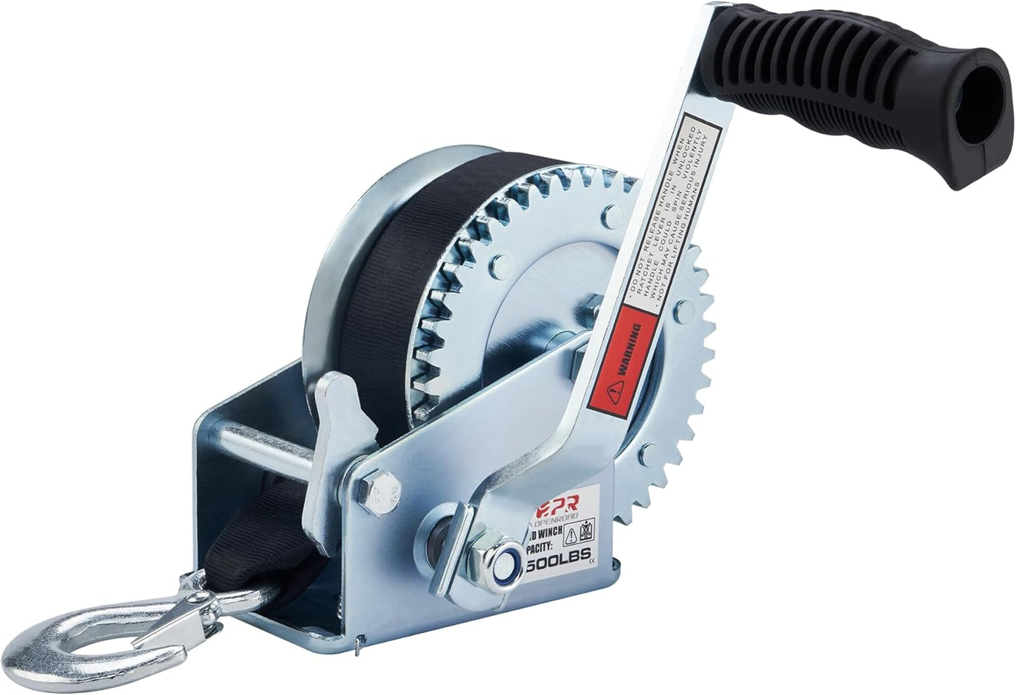 OPENROAD Boat Trailer Winch - Heavy Duty Hand Winch with 32 FT Orange Strap, 2-Way Ratchet With 4:1/8:1 Gear - Ideal for Boat, Truck, Trailer, RV, ATV and Jet Ski - Includes Installation Screws