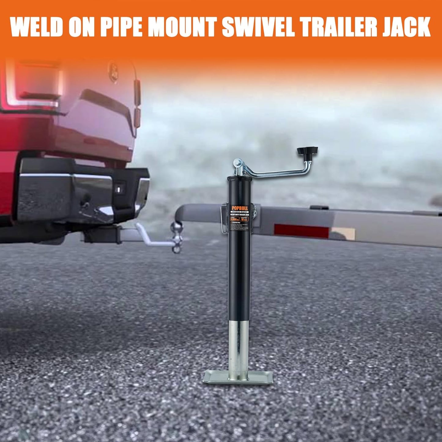 5000 lb Weld-on Pipe Swivel Trailer Jack, 10" Lift Trailer Jack with Footplate, Suitable for RVs, Boats, Multi-Purpose Trailers, and Camping Trailers
