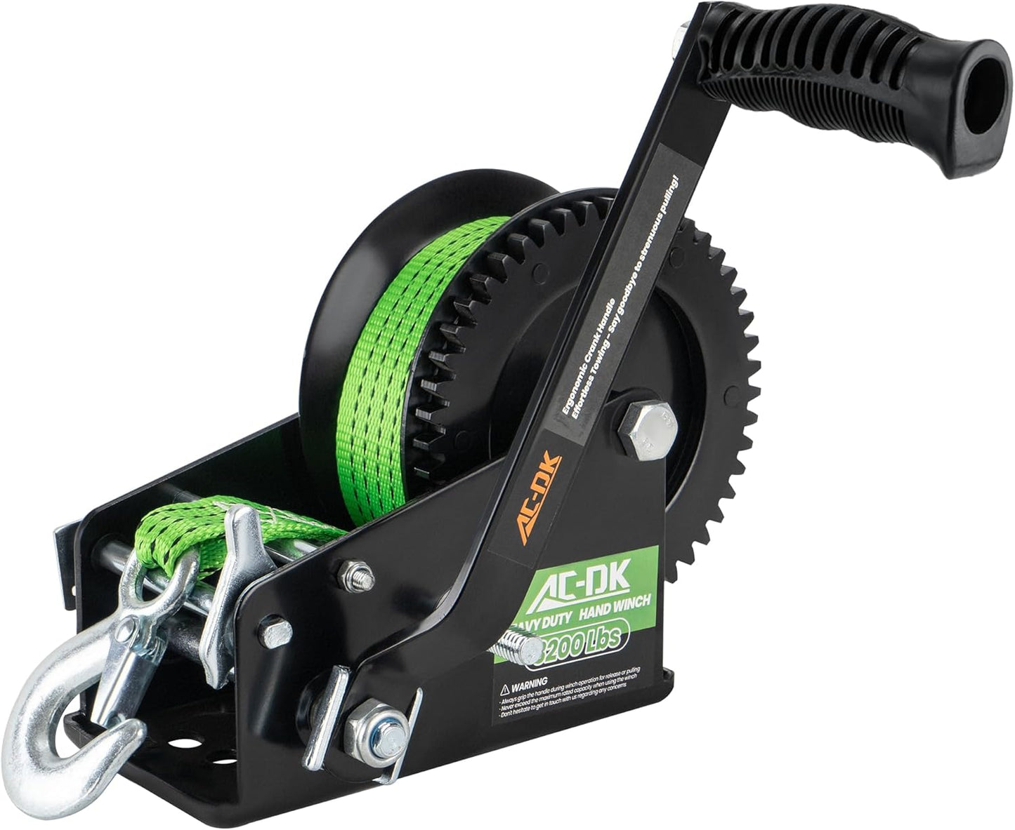 AC-DK 1600lbs Heavy Duty Boat Trailer Winch with 26FT Strap, 2-Way Ratchet & 4:1 Gear Trailer Winch, Portable Hand Crank Winch for Boat, Truck, Trailer, RV, ATV, Jet Ski