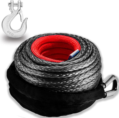 TYT Off-Road Winch Rope Kit - 3/16''x50', 8500 Lbs Green Synthetic Cable with Protective Sheath, Heavy-Duty Hook, Safety Pull Strap & Rubber Stopper Ideal for 4WD ATV UTV Vehicles, (JPS31650G)