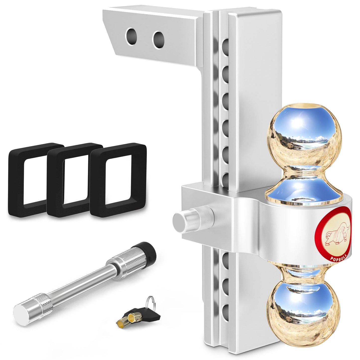 Adjustable Trailer Hitch, Fits 2-Inch Receiver,  Heavy Duty Aluminum Drop Hitch,12,500 LBS GTW-Tow Hitch for Truck Jeep Trailer with Double Stainless Steel Locks, Not Loose