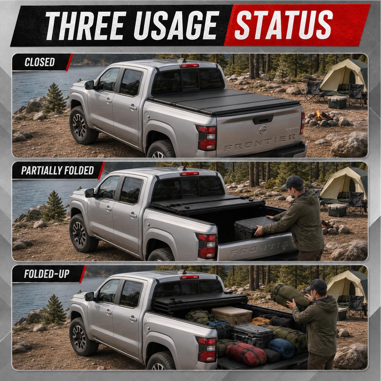 OPENROAD Tri Fold Hard Truck Bed Tonneau Cover Compatible with Nissan Frontier (2022-2026)-5ft(60") Bed, Heavy Duty Aluminum, No Drill Installation, Weather Resistant, Waterproof