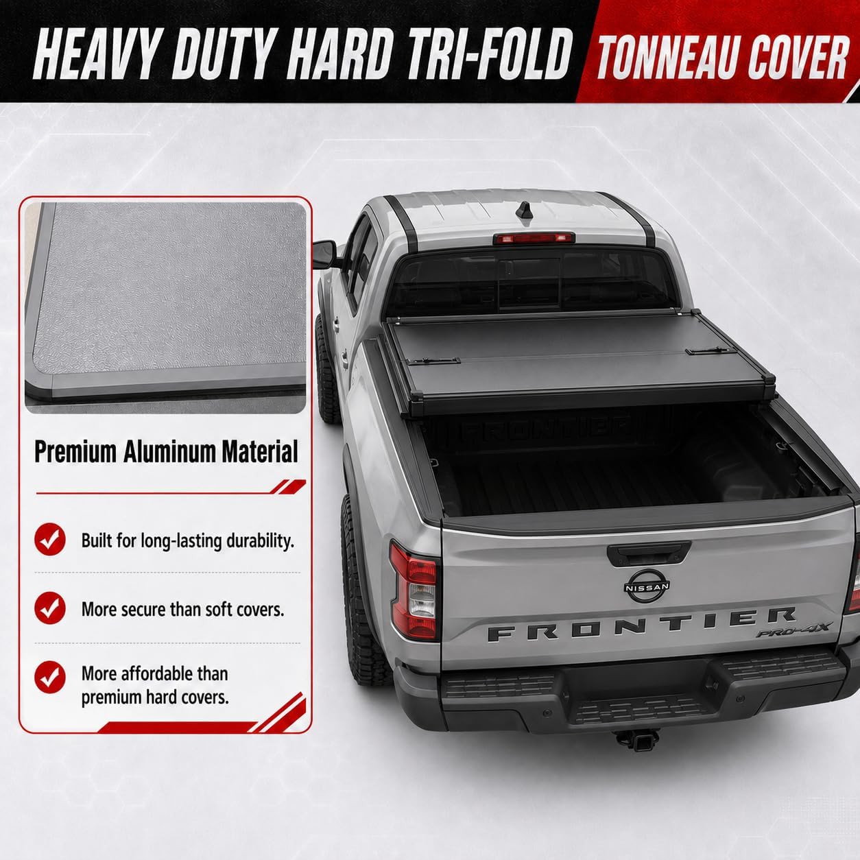 OPENROAD Tri Fold Hard Truck Bed Tonneau Cover Compatible with Nissan Frontier (2022-2026)-5ft(60") Bed, Heavy Duty Aluminum, No Drill Installation, Weather Resistant, Waterproof