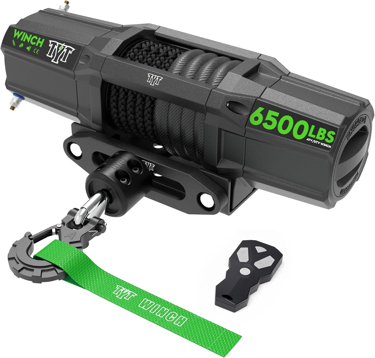 TYT (2500lb|3000lb|3500lb|6500lb) ATV Winch, 12V DC Electric Winch with Wireless Remote and Wired Switch, 1/5"x 32FT Synthetic Winch Rope with Fairlead and Winch Mounting Plate